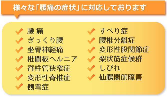 北名古屋市 腰痛の整体 対応リスト